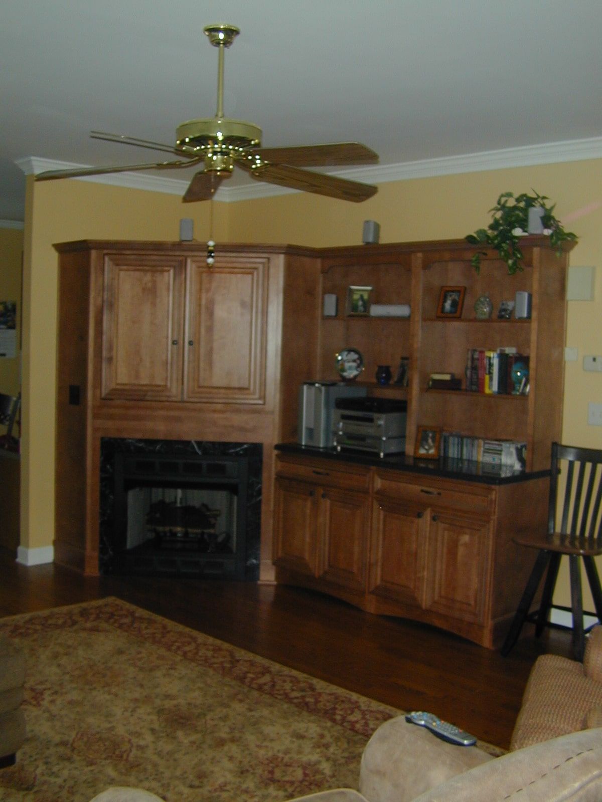 Custom entertainment center built around a fireplace